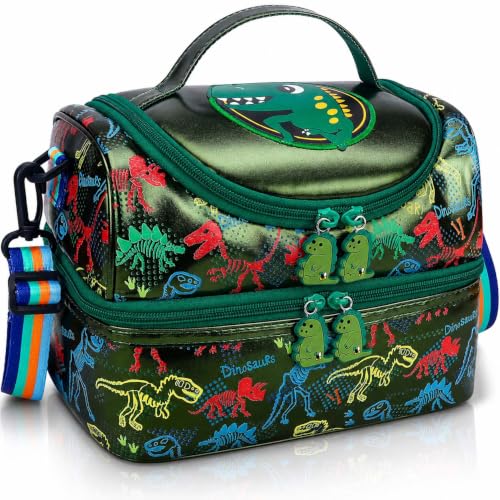 RHCPFOVR Kids Lunch Bag - Double Decker Cooler Insulated Lunch Box for Boys Girls,Washable Lunch Bag and Reusable Toddler Lunchbox for School and Daycare - color: Dinosaur