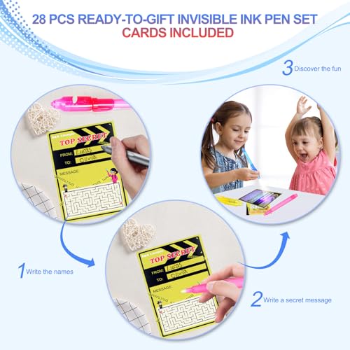 D&N Lifestyle Invisible Ink Pens for Kids, 28 Pack UV Secret Message Pens with Light & Activity Cards, End of School Year Gifts for Students, Party Favors, Goodie Bag Stuffers