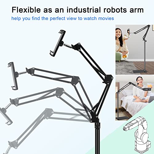 Tablet Floor Stand with 6LB Weight, Overhead Bed phone Stand Angle Height Adjustable Arm Stretchable Stand Holder, Compatible with iPhone iPad Mini Air Pro, Galaxy Tab, Kindle, E-Readers,all Phones
