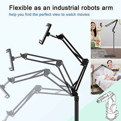 Tablet Floor Stand with 6LB Weight, Overhead Bed phone Stand Angle Height Adjustable Arm Stretchable Stand Holder, Compatible with iPhone iPad Mini Air Pro, Galaxy Tab, Kindle, E-Readers,all Phones