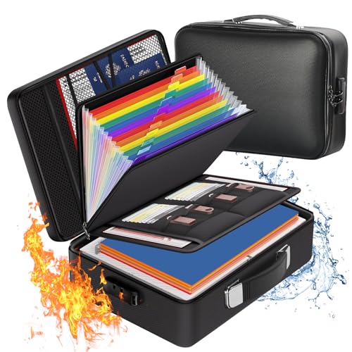 Fireproof Safe Document File Organizer Box, 5200°F Portable File Organizer with Lock,Hard Case Highly Flame-Resistant Fire Proof Waterproof File Bag with Lock, Fire Safe Home Valuables Storage
