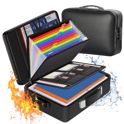 Fireproof Safe Document File Organizer Box, 5200°F Portable File Organizer with Lock,Hard Case Highly Flame-Resistant Fire Proof Waterproof File Bag with Lock, Fire Safe Home Valuables Storage