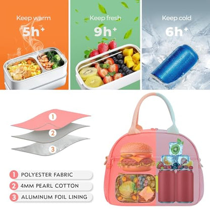 Lunch Bag for Girls and Women, Cute Preppy Lunch Bag with Chenille Letters, Insulated Large Capacity Lunch Tote with Detachable Strap for School, Work & Picnic, Pink - color: Pink