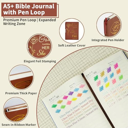 25 PCS Bible Study Supplies Kit, Large Capacity Canvas Tote Bag for Women Organizer, Bible Highlighters and Quick Dry Pens No Bleed Through Tabs, Christmas Christian Gifts for Women Mom Friends - color: Khaki