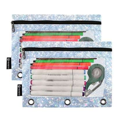 Personalized Pencil Pouch for 3 Ring Binder Pearl Shimmering Glitter Shines Custom Pencil Pouches Case Binder Cosmetic Bag 2 Pack for Office School College Supplies - color: Pearl Shimmering Glitter