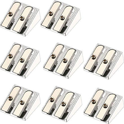 TecUnite 36 Pack Metal Pencil Sharpeners 2 Holes Manual Pencil Sharpener Bulk for Kids Aluminum Alloy Handheld Sharpeners for Most Size Graphite School Office Stationery(Silver)