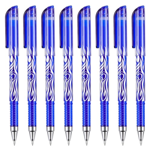 8 Pack Blue Ink Erasable Gel Pens, 0.5mm Fine Point, Flame Patterned Barrel, Comfortable Grip, with Eraser, Ideal for Journaling, School Work, Office Tasks, Note Taking, DIY Projects - color: 8 Blue