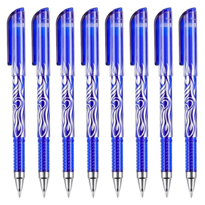 8 Pack Blue Ink Erasable Gel Pens, 0.5mm Fine Point, Flame Patterned Barrel, Comfortable Grip, with Eraser, Ideal for Journaling, School Work, Office Tasks, Note Taking, DIY Projects - color: 8 Blue