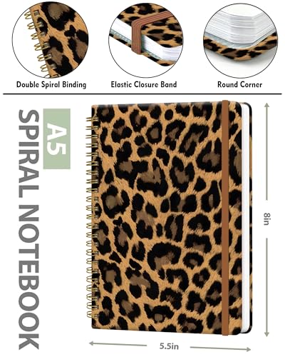 Spiral Journal Notebook for Women, Hardcover A5 College Ruled Notebook, 120 Pages, Thick Paper, Cute Lined Journal for School, Office & Work, 6 x 8.4 in(Leopard Cool) - color: Leopard Cool
