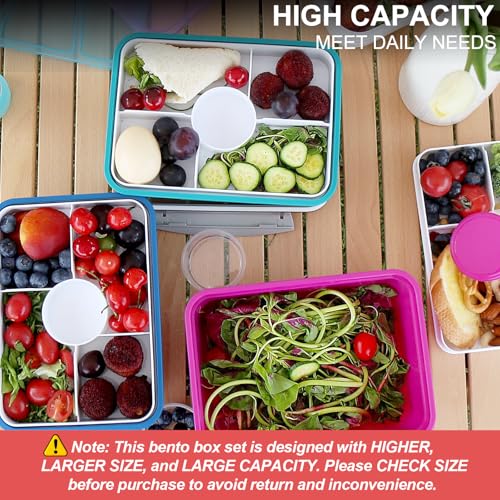 64 oz Salad Containers To Go for Lunch,3 Pack Salad Bowls Bento Lunch Boxes | Large Bento Box with Dressing Pots & 5-Compartments Tray, Food Storage Meal Prep Containers Microwave Dishwasher Safe - color: Dark Green&Rose Red&Dark Blue