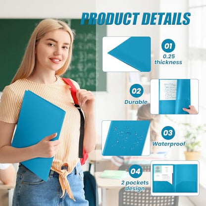 Gueevin 100 Pack Plastic Folder with Pockets, 2 Pocket Folders, Plastic Glossy Folders Fit Letter Size Paper, Heavy Duty Durable File Folder with Business Card for Home Office School (Sapphire Blue) - color: Sapphire Blue