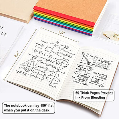feela 8 Pack Composition Notebooks Bulk, Kraft Cover Lined Blank College Ruled Composition Travel Journals with Rainbow Spines For Women Students Business, 60 Pages, 8.3”x 5.5”, A5, 8 Colors - color: 8 Colors X1