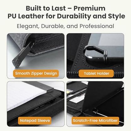 Universal Padfolio Case – Tablet Portfolio Organizer with Notepad Holder – Compatible with iPad 10th 11th Gen, iPad Pro 11, iPad 7 8 9 10.2 10.9 and 9.7 inches - color: Grey
