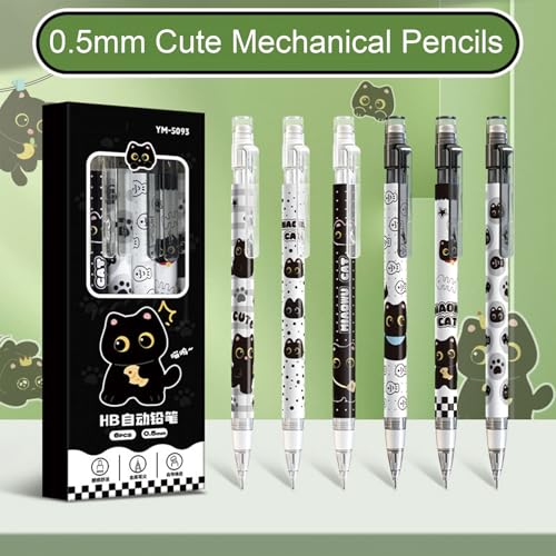 MOZXIRZ 4 Pcs Cute Mechanical Pencils with Eraser 0.5mm Cartoon Cat Mechanical Pencil School Pencil for Women (6pcs Cat) - color: 6pcs Cat
