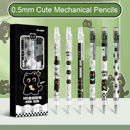 MOZXIRZ 4 Pcs Cute Mechanical Pencils with Eraser 0.5mm Cartoon Cat Mechanical Pencil School Pencil for Women (6pcs Cat) - color: 6pcs Cat