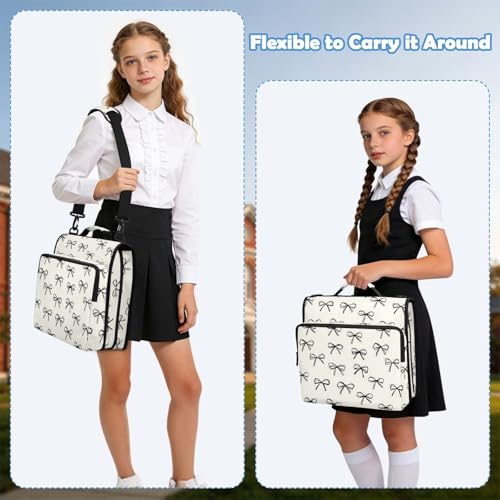 Black Bow Pattern Zipper Binder 3 Ring with Handle and Shoulder Strap, 500 Sheet Binder Organizer Capacity & Multi-Pockets for School Office - color: Aa06