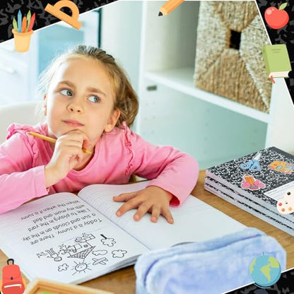 Gueevin 6 Pack Black Marble Primary Composition Notebook with Picture Space Bulk for Grades K-2 110 Page 8.5 X11'' Half Primary Journal K-2 Drawing Story for Back to School First Day of School - style: Marble