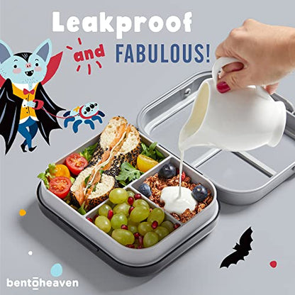 Bentoheaven Premium Bento Lunch Box for Kids, 9 Designs, Leak-proof 3-4 Compartments, Divider, Ideal size 30oz, Microwave/Dishwasher Safe Kids Bento Box (Loncheras Para Niños/Niñas)[Night Gray] - color: Night Gray