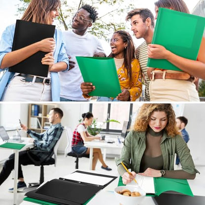 Cholemy 72 Packs Pocket Folders with Prongs Heavy Duty Plastic Folder with Business Card Slot 3 Prong Fasteners for School Office (Black,Green) - color: Black, Green