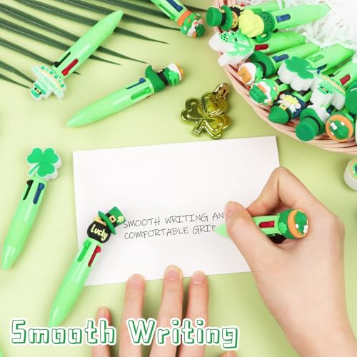 CCINEE 24pcs St Patricks Day Mini Multicolor Pens In One, Green Clover Ballpoint Pens Bulk Cartoon Retractable Party Favor Writing Pen for St Patricks Day School Office Gifts - color: Green