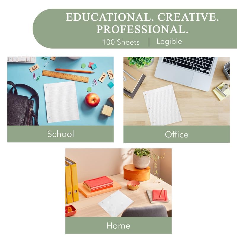 THREE LEAF 100 SHEETS WIDE RULED FILLER PAPER, PACK OF 6, LOOSE-LEAF SHEETS FOR SCHOOL AND OFFICE 100 CT. FILLER PAPER, NOTEBOOK PAPER - color: Wide Ruled, size: Pack of 6