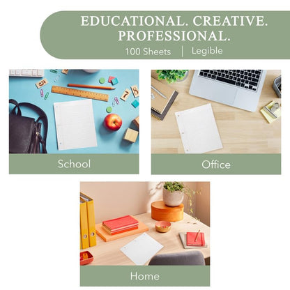 THREE LEAF 100 SHEETS WIDE RULED FILLER PAPER, PACK OF 6, LOOSE-LEAF SHEETS FOR SCHOOL AND OFFICE 100 CT. FILLER PAPER, NOTEBOOK PAPER - color: Wide Ruled, size: Pack of 6