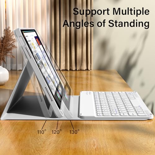 kenke for iPad 11/10th Gen Case with Keyboard 11/10.9 inch 2025 A16/2022, Detachable Wireless Bluetooth Keyboard Case Thin & Light with Built-in Left Side Pencil Holder, White Square Keycaps (Gray) - color: Gray-1