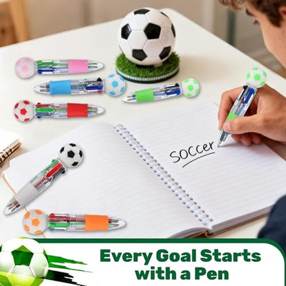 24 Pcs Soccer Party Favors Soccer Multicolor Pen in One 4-in-1 Cute Fun Pens Bulk Kawaii Ballpoint Pen for kids Sports Goodie Bags Stuffers (Soccer) - style: Soccer