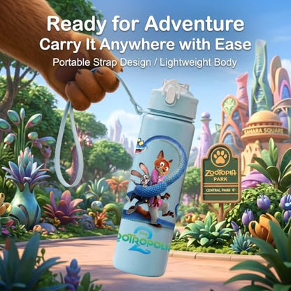 Cartoon Huntrix Water Bottle for Girls, 25oz Leak Proof with Straw Lid, Gifts for Girls (Zootopia) - color: Zootopia