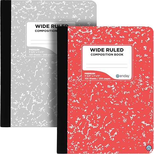 Enday Composition Notebooks Wide Ruled Paper, Colored Marble Composition Notebook Covers, 100 Sheets (200 pages) Composition Books, Marble Notebooks Wide Ruled For School (2 Pack - Red & Grey) - color: 2 Pack - Red & Grey