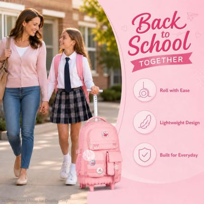WZLVO Rolling Backpack for Girls Women, 21 inch Water Resistant Roller Wheels Backpacks, Wheeled Bookbag with Lunch Bag for Teen Elementary School Travel - Pink - color: Pink