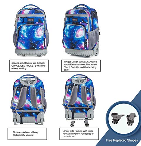 Tilami Rolling Backpack 19 inch with Lunch Bag Wheeled Laptop Backpack, Galaxy - color: Galaxy