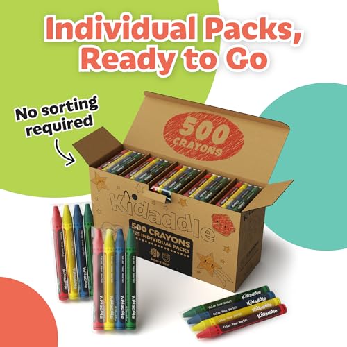 Kidaddle 2000 Count Bulk Crayons, 4 Colors, 500 Packs, Regular Size Non Toxic Crayons for School, Teachers, Classroom Supplies, Restaurants, Stocking Stuffers - size: 2000 Count