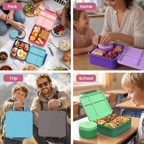 LOHASOK Bento Lunch Box Kids with 8oz Soup Thermo, Leak-Proof Lunch Containers with 4 Compartment, Thermo Hot Food Jar and Insulated Lunch Box for School for Girls Pink - color: Pink
