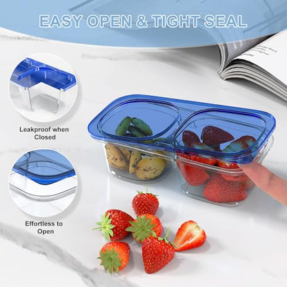 Snack Pack Containers for Kids, 10 Pack Reusable Snack Containers with Lids, 2 Compartment Small Bento Snack Box, BPA-Free, Lunchbox Accessories for Travel - color: 10 Pack Navy Blue