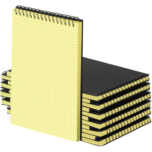 Engrowtic 6 Pack Graph Paper Spiral Notepad A5 Top Wirebound Notepad Grid Notebook Steno Pad Memo Notebook Grid Paper 140 Pages for Writing Sketching Drawing Office Supply(Black (internal Yellow)) - color: Black(internal Yellow)