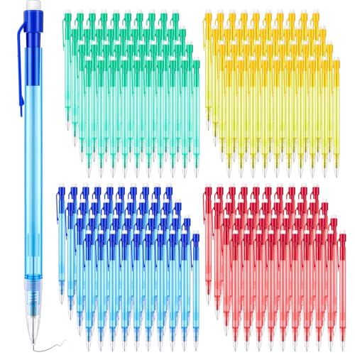 Fuyoooo 200 Pcs 0.7mm Mechanical Pencils with Eraser Bulk, Colorful Mechanical Pencil 0.7mm for Office Classroom Back to School Supplies School Student Writing Drawing Sketching(4 Color) - color: 4 Color