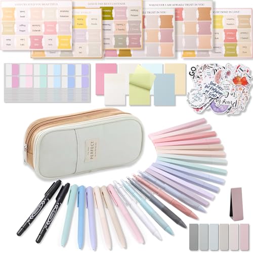 XKDOUS 58 Pcs Bible Study Supplies Journaling Kit for Women, Bible Study Kit Includes Highlighters, Pens, Tabs, Stickers & More for Journaling. Great for Note-Taking, Enhancing Scripture Study - color: Bible Kit-L