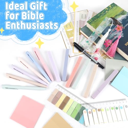 26Pcs Bible Study Supplies Journal Kit Aesthetic Pastel Highlights Pens Tabs Bookmarks for Women Teens School Accessories Cute Colorful Bible Highlighters Pens No Bleed Sticky Notes Index Maskers - color: Aa-26pcs bible study supplies journal kit