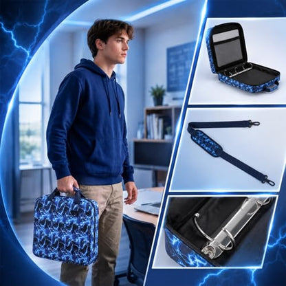 Zipper Binder Folder Keeper with Strap 2 Inch 3 Ring Multi-Pocket Zipper Bag for 13" Laptop 5-tab Expanding File Folder for Women Men Office Middle High School(Blue,Lightning) - color: Blue, style: Lightning