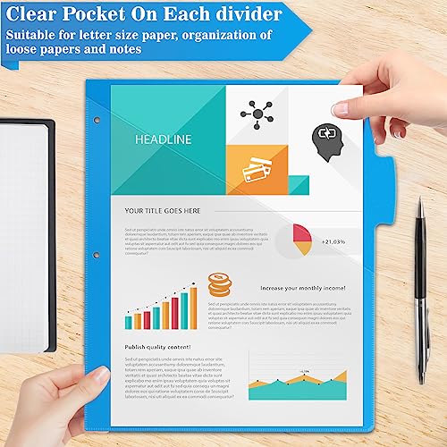 Jyusmile 24 Set Binder Dividers 5-Tabs with Pockets, Index Dividers for 3 Ring Binder, Multicolor Plastic Dividers with 3 Punch Holes, 120 Pcs Dividers for School & Office Supplies