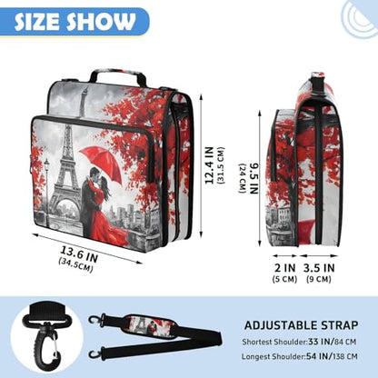 Parisian Couple 2inch 3 Ring Zipper Binder Multi-Pocket Storage Holds 14 Inch Laptop for Students and Office Use - color: Parisian Couple