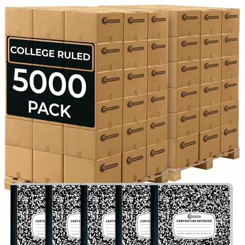 Rosmonde 5000 Pack (Pallet) Composition Notebook Bulk, College Ruled Sheets, 100 Sheets (200 Pages), 9-3/4 x 7-1/2, Bulk Supplies for Schools, Black Marble Notebooks, 4-7 Days Transit - size: 5000 Pack, style: Black Marble