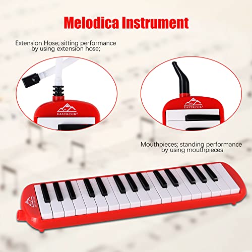 EastRock 32 Key Melodica Instrument Keyboard Soprano Piano Style with Mouthpiece Tube Sets and Carrying Bag for Beginners Adults Gift Red - color: Red, size: 32key