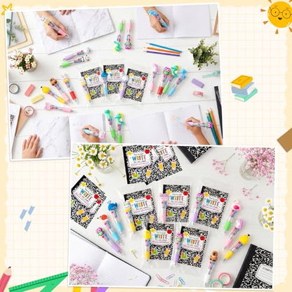 ANGOLIO Back to School Gifts for Students - 28 Sets First Day of School Gifts Include Animal 4 in 1 Multicolor Ballpoint Pens with Greeting Cards for Classmate Teacher Classroom Reward Party Supplies - style: Back to School Cute Animals