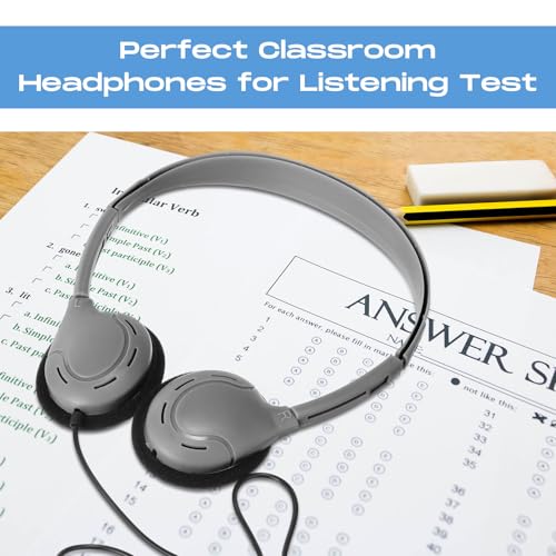 Yunsailing 30 Pack Bulk Over Ear Headphones Set On Ear Headsets Earphones with Adjustable Headband and 3.5mm Plug for Group Learning, Computer Lab, Library, Online Lesson (Grey) - color: Grey