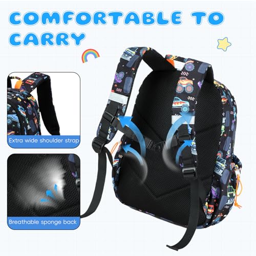 CAMTOP Backpack for Kids, Boys Girls Preschool Backpacks with Lunch Box Toddler Kindergarten School Bookbag Set - color: Rainbow Strip Black