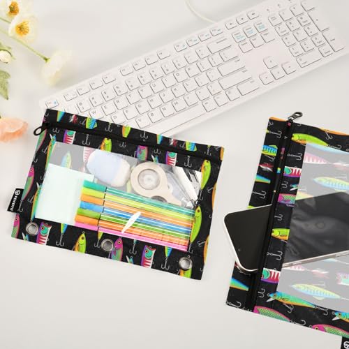 Fishing Lures Pencil Pouches for 3 Ring Binder, Zipper Binder Pencil Case, 2 Pack Clear Window Case Bag for Office Organizers - color: Fishing Lures
