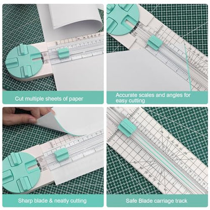 Paper Trimmer, 4 Styles Craft Paper Cutter Multi-Function Scrapbooking Tool for Cutting Paper Photos Scrapbook Postcard (Straight, Wave, Perforated and Creasing Lines) (Green) - color: Green