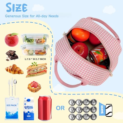 CAMTOP Lunch Box Kids Insulated Lunch Bag Large Reusable Leakproof Cooler Lunch Bags for Boys Girls School Travel Picnic (Pink and White Checkered) - color: Pink and White Checkered